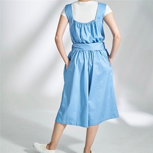 ODM mujeres de cintura alta transpirable estilo dulce suelto liso azul algodón Spandex pantalones casuales monos - Product Image 3