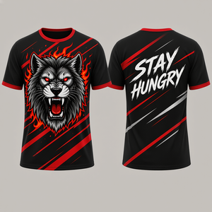 Camiseta de Fútbol para Hombre con Estampado de Lobo Rojo y Negro, Cuello Redondo, Manga Corta, Tejido Transpirable de Poliéster, Ropa Deportiva - Product Image 1