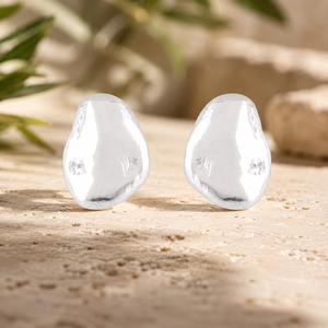 Boucles d'oreilles clous en argent sterling 925, design minimaliste en forme de galet, unisexe, cadeau de fête, à porter au quotidien - Product Image 5