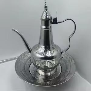 Ensemble de thé et de café de luxe en acier inoxydable plaqué argent avec plateau de service, théière arabe turque, ensemble de pot Dallah - Product Image 6