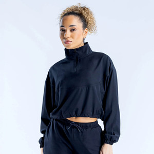 Latest Design Custom Logo Midnight Black Crop Zipper Women <b>Jacket</b> Lightweight Breathable Outerwear & Gym <b>Workout</b> Women Hoodie - Product Image 1