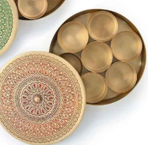 Traditional Indian Gold Brass Spice <b>Boxes</b> Stackable Eco-Friendly Custom Size Lidded Kitchen Storage Container Organizing - Product Image 1