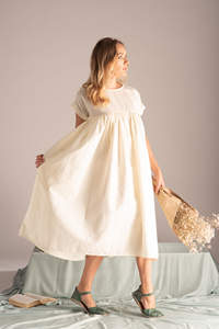 Robe courte décontractée d'été pour femmes, demi manches, à volants, mode de créateur, robe en lin - Product Image 3