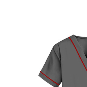 Blusa Médica para Mujer, Color Gris Carbón, Cuello en V, Ribete Rojo, Manga Corta, Dos Bolsillos, Uniforme de Enfermera - Product Image 5
