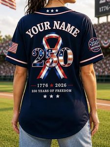 เสื้อเบสบอล USA สำหรับผู้หญิง แขนสั้น ระบายอากาศได้ดี ผลิตจากโพลีเอสเตอร์ ทรงปกติ ใส่ได้ทุกฤดู ป้องกันแบคทีเรีย คอวี แบบ 3 มิติ - Product Image 3