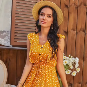 Robe longue d'été en mousseline pour femme, à manches courtes, imprimé floral, avec décolleté en V profond et drapé, taille unique, style décontracté - Product Image 1