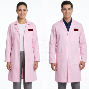 Bata de laboratorio de manga larga con diseño de bolsillo frontal simple, cierre de botones, longitud larga y tela suave para el trabajo diario del personal. - Product Image 4