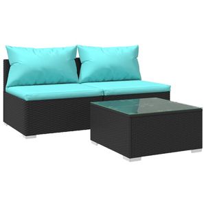 3 pezzi di mobili da giardino in Poly Rattan nero con cuscini - Product Image 2