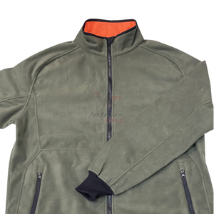Chaqueta de forro polar verde con cremallera completa, forro naranja, puños acanalados, bolsillos laterales, ropa de forro polar de marca privada, cortavientos de invierno con cremallera completa - Product Image 2
