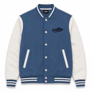 <b>Men</b> Varsity <b>Jacket</b> Solid Blue <b>White</b> Embroidered Custom Logo Regular Fit Turn-down Collar Casual Winter Wear - Product Image 2
