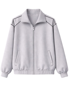 Chaqueta Deportiva Unisex Gris Claro de Manga Larga con Cierre, Cuello Alto, Color Sólido, Casual, Transpirable, Corte Regular, con Bolsillos Laterales - Product Image 1
