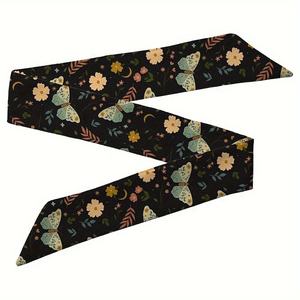 Pañuelo de seda delgado personalizado al por mayor con estampado de erizo, flor y hongo, ideal para atar bolsos - Product Image 3