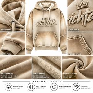 Sudadera con Capucha para Hombre, con Logotipo en Relieve, Oversize, de Algodón y Felpa, Estilo Casual, para Invierno, Transpirable, Lavada, Ecológica - Product Image 6