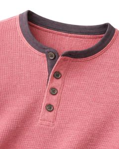 T-shirt thermique à manches longues pour homme, col Henley, rose poudré, décontracté, col boutonné, vêtement d'hiver, coton, coupe ajustée, tissu respirant - Product Image 6