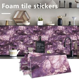 16 pezzi di mattonelle di marmo in PVC lucido impermeabile viola fantasia Peel Stick pannelli carta da parati per la cucina camino decorazione della casa - Product Image 1