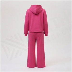 Women 100% Cotton Hooded <b>Sweatshirt</b> & Sweatpants Set <b>Pink</b> Floral Print Casual Tracksuit Loose Fit Full Length Autumn Wear - Product Image 2
