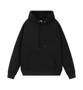 Sweat-shirt à capuche noir pour homme, couleur unie, en molleton français tricoté, manches régulières, style automne - Product Image 1
