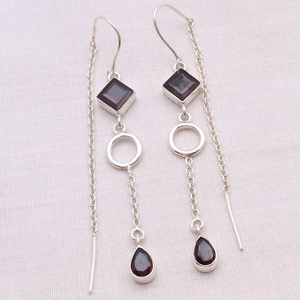 925 Sterling Silver <b>Garnet</b> Threader <b>Earrings</b> Square & Teardrop Natural <b>Garnet</b> Dangle <b>Earrings</b> Jewelry Distributor - Product Image 3