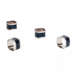 Ensemble de 4 anneaux de serviette carrés, centre bleu pailleté, bords perlés en métal, décoration de table moderne - Product Image 1