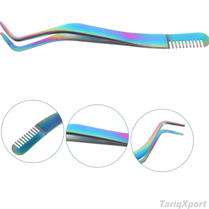 Pince à épiler 2-en-1 en acier inoxydable avec peigne pour extensions de cils DIY - Product Image 4