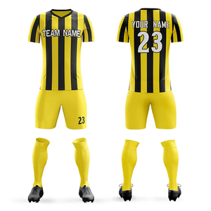 Conjunto de Camiseta de Fútbol Unisex Personalizada, Amarilla y Negra a Rayas, Cuello en V, Manga Corta, Absorbe la Humedad, Antibacteriana, Ajuste Atlético - Product Image 1