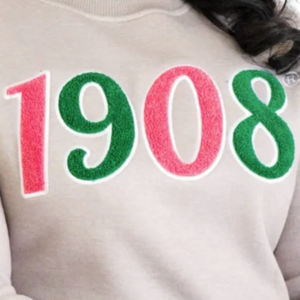 Sudadera Gris Chenille 1908 Verde Rosa para Mujer, Manga Larga, Cuello Redondo, Felpa, Informal, con Gráfico Bordado, a la Moda - Product Image 2