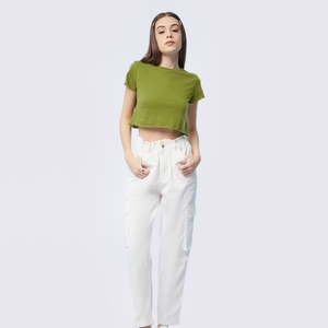 T-shirt court à col rond et manches courtes pour femme en molleton 100 % coton, nouveau style, coupe classique, respirant, fabriqué en usine - Product Image 2