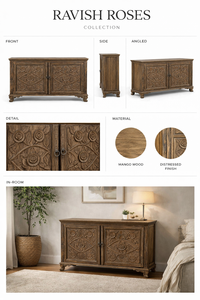 Oferta Especial: Aparador o Mueble de Comedor de Madera Maciza Tallada a Mano con Diseño de Rosas Ravish, Disponible a Precio de Fábrica - Product Image 6