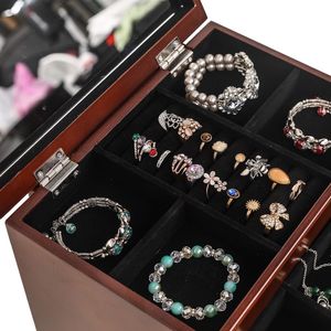 <b>Large</b> 6-Layer Wooden Jewelry Organizer with Mirror for Necklace and Ring Storage Elegant <b>Gift</b> <b>Box</b> - Product Image 5