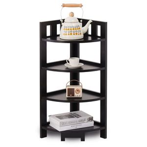 Scaffale Angolare a 4 Ripiani in Legno, Espositore Multiuso per Casa, Ufficio e Bagno, Libreria per Spazi Ristretti - Product Image 1