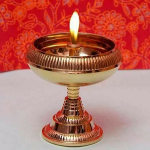 Golden Brass <b>Stand</b> Oil Lamp Diya Bowl Holder <b>Stand</b> for Home Temple Puja Rituals, available at wholesale prices. - Product Image 1