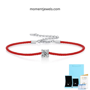 18K Real Gold Plated 925 Sterling Silver Moissanite Red Line <b>Bracelet</b> for Women Claw Setting Geometric Pendant Woven Chain - Product Image 5