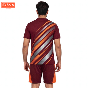 Conjunto de Camiseta de Fútbol para Hombre SHAN, Color Granate y Naranja a Rayas, Sublimada, Manga Corta, Ropa Deportiva, Absorbe la Humedad, para Todas las Temporadas - Product Image 2
