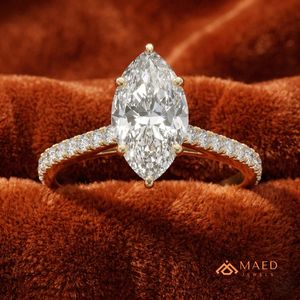 Marquise Cut Moissanite Pave <b>Ring</b> Gold Engagement <b>Ring</b> for Women Elegant Bridal Jewelry Gift - Product Image 4
