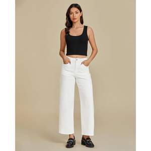 2025 femmes à la mode taille haute coupe décontractée cheville pantalon jean jambe large extensible Denim pantalon avec poches - Product Image 3