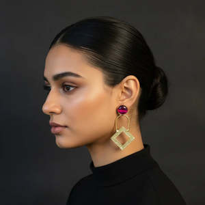 Classic Vintage Charm Earrings-Yellow Gold Square Danglers with Pearl - Product Image 1