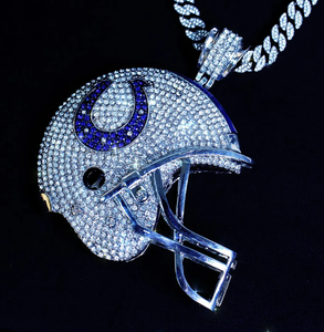 Colgante de Moissanita Hip Hop con Diseño de Casco de Fútbol Americano NFL, Chapado en Rodio, con Incrustaciones de Piedras Azules en Forma de Herradura - Product Image 4