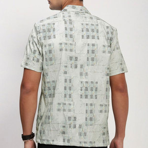 Chemise décontractée pour homme, vintage, respirante, en coton, à manches longues, imprimé géométrique, col rabattu, tissu tissé estival, design à motifs - Product Image 4