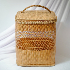 Cestas de bambú hechas a mano para ropa sucia, cestas de almacenamiento, cestas con tapa de fibra natural tejida sostenible. - Product Image 4