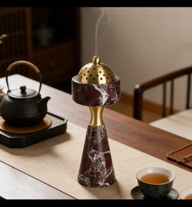 Brûleur d'encens en marbre bordeaux, Mubkhar arabe, encensoir Bakhoor, diffuseur d'aromathérapie fait main pour la maison et l'hôtel - Product Image 3
