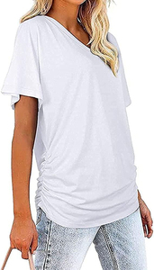T-shirts décontractés pour femmes 100 % polyester à col en V, grande taille, respirants, anti-plis, en tissu toile personnalisé, manches courtes, haute qualité - Product Image 4