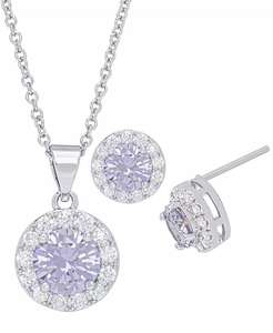 Pendentif et boucles d'oreilles Halo rond en zircon cubique dans une plaque en argent fin, 2 pièces | Macy's - Product Image 1