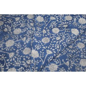 Tela de Algodón Azul y Blanco con Estampado Artesanal Hindú, Estampados Naturales, Vestidos Ligeros para Niños, Decoración para Cortinas y Bolsos - Product Image 2