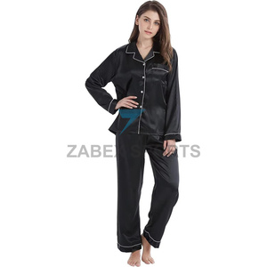 Pijamas de Satén para Mujer, Diseño Personalizado, Poliéster/Algodón, Suaves y Transpirables, Cierre con Cordón, Mangas Largas, Ropa de Dormir de 2 Piezas - Product Image 4