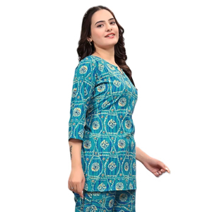 Ensemble coordonné pour femmes Kiran Nexus, tissu microfibre écologique, col rond, imprimé marron, haute qualité, grande taille, vente en gros - Product Image 1