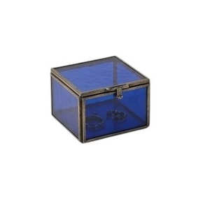 <b>Chest</b> Box Style Unique Blue Glass Jewelry Box With Gold Trim Panels Gifting Use <b>Storage</b> Container Brass Jewelry Box - Product Image 2