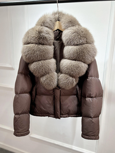 Manteau d'hiver court pour femme, imperméable, rembourré, épais, avec col en fourrure de renard naturelle, 90% duvet de canard blanc, respirant - Product Image 6