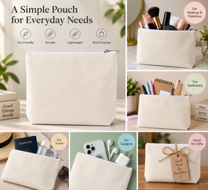 Bolsa de Maquillaje de Lona para Viaje, Organizador de Cosméticos, Tamaño Mediano, Cierre de Cremallera, Estilo Minimalista Portátil, Color Beige, Ecológico - Product Image 5