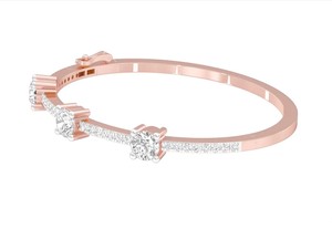 IGI Certified Lab Grown Round Cut Diamond Three Stone Bangle Bracelet in 14K Yellow / White / Rose Gold - Product Image 3
