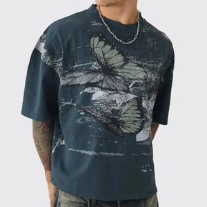 Camiseta Oversize de Algodón Pesado para Hombre, Corte Holgado con Hombros Caídos, Estilo Urbano Casual para Verano y Uso Diario - Product Image 1